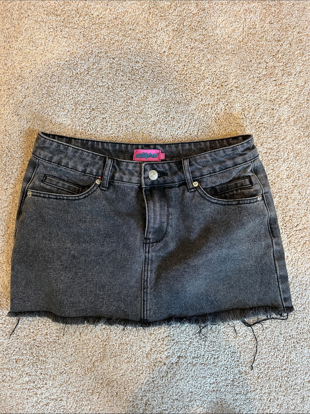 Edikted  Dark Gray Denim Mini Skirt - Frayed Hem